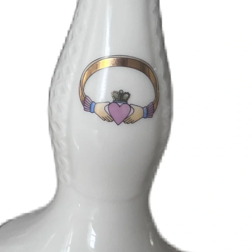 Claddagh Candlestick Holders Porcelain gold trim ivory white Donegal Parian